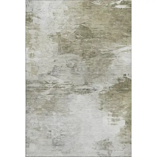 Taupe And Ivory Abstract Washable Area Rug With UV Protection Photo 2