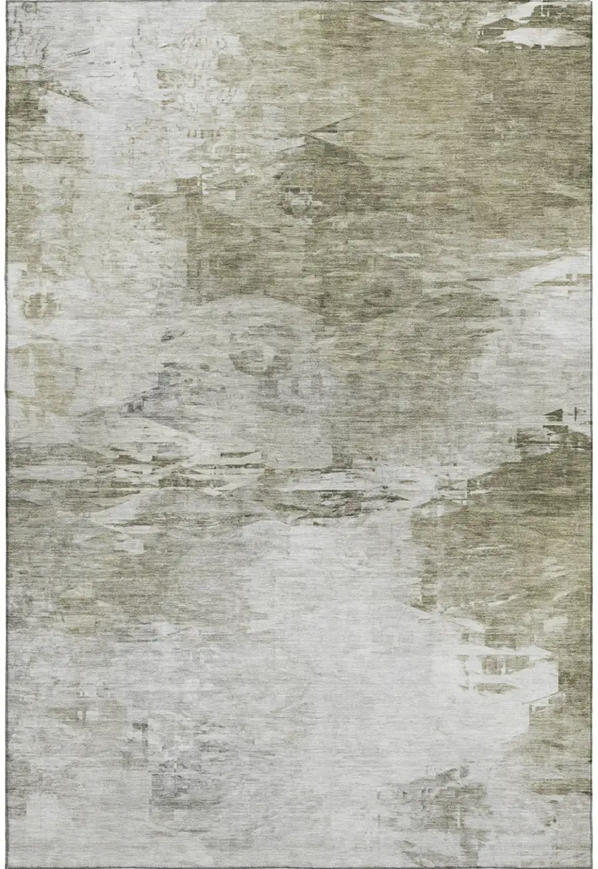 Taupe And Ivory Abstract Washable Area Rug With UV Protection Photo 2