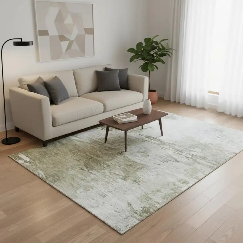 Taupe And Ivory Abstract Washable Area Rug With UV Protection Photo 2