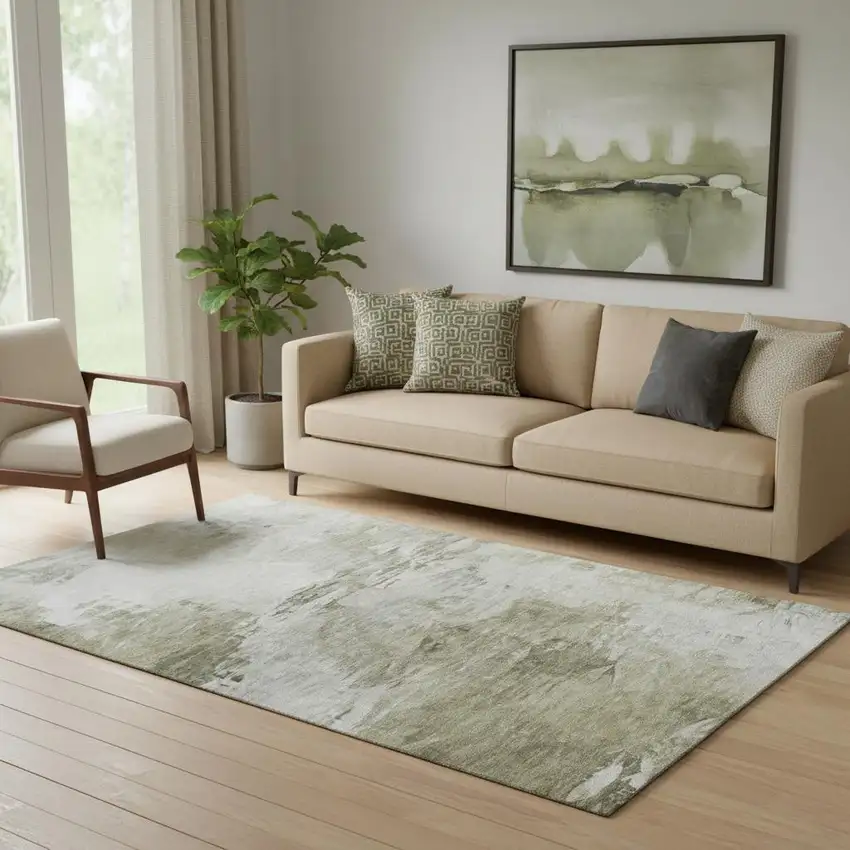 Taupe And Ivory Abstract Washable Area Rug With UV Protection Photo 1