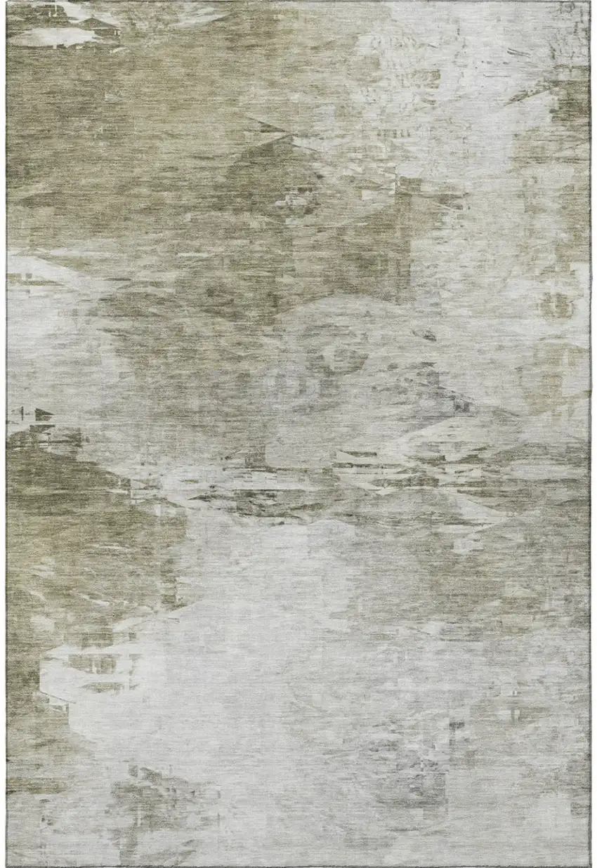 Taupe And Ivory Abstract Washable Area Rug With UV Protection Photo 4