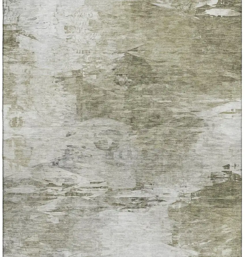 Taupe And Ivory Abstract Washable Area Rug With UV Protection Photo 3