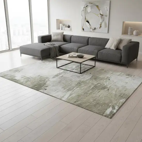 Taupe And Ivory Abstract Washable Area Rug With UV Protection Photo 2