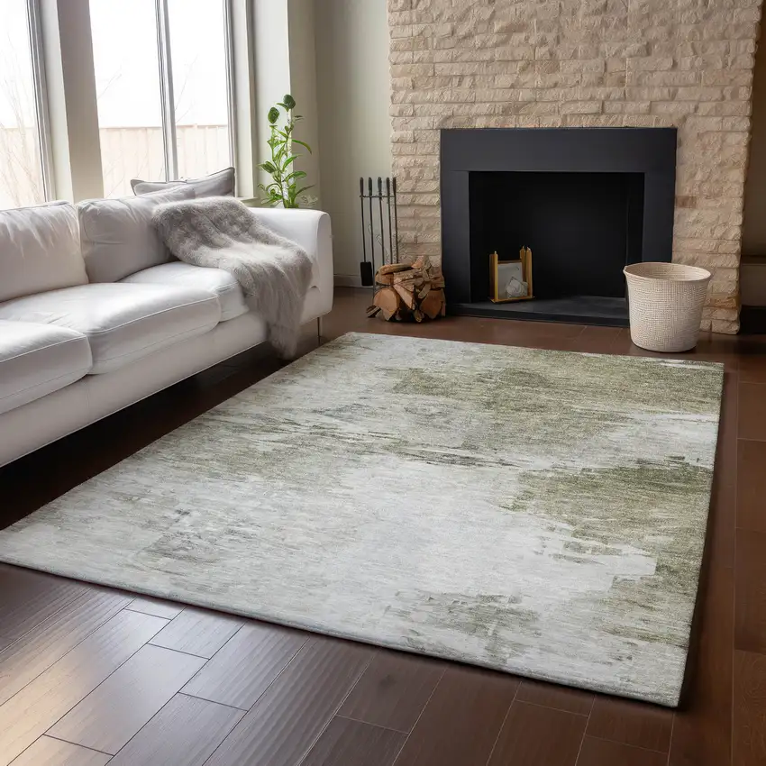 Taupe And Ivory Abstract Washable Area Rug With UV Protection Photo 6
