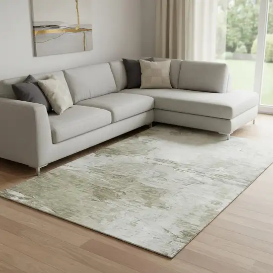 Taupe And Ivory Abstract Washable Area Rug With UV Protection Photo 1