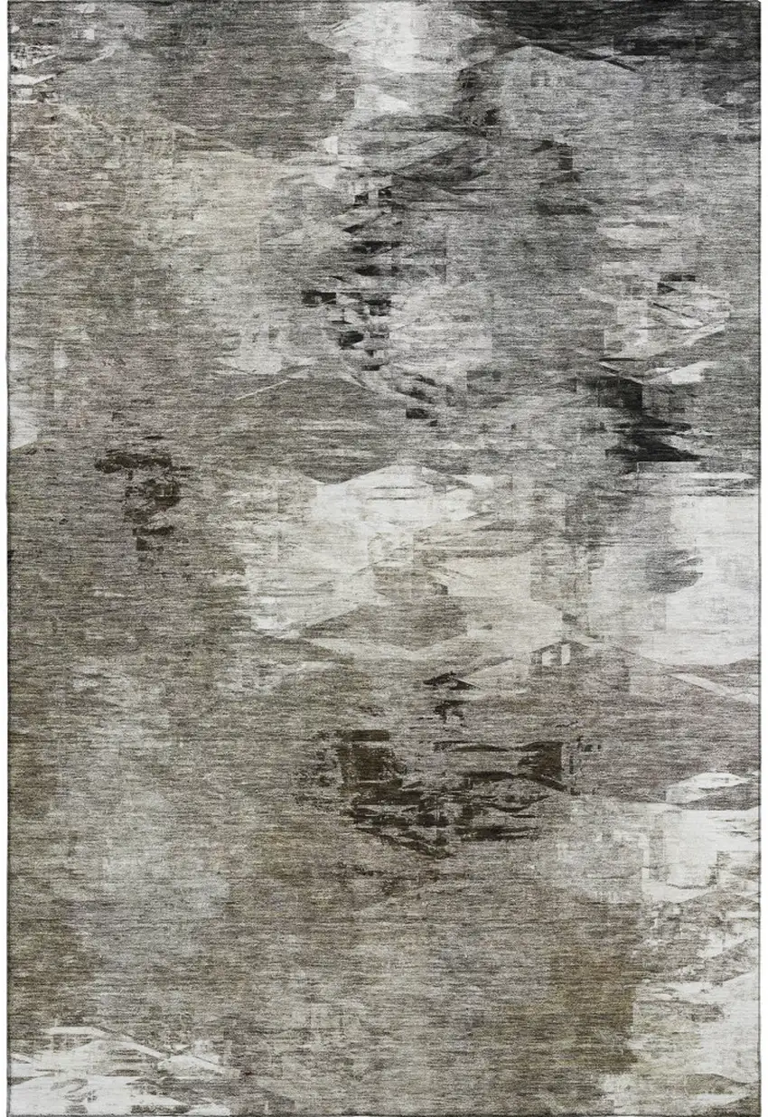 Taupe And Ivory Abstract Washable Area Rug With UV Protection Photo 2