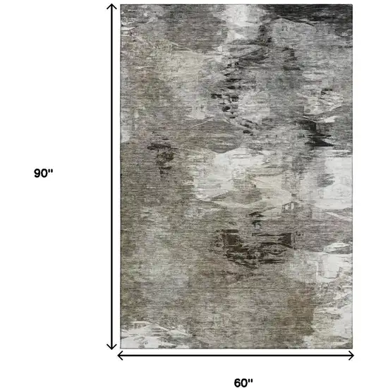 Taupe And Ivory Abstract Washable Area Rug With UV Protection Photo 9