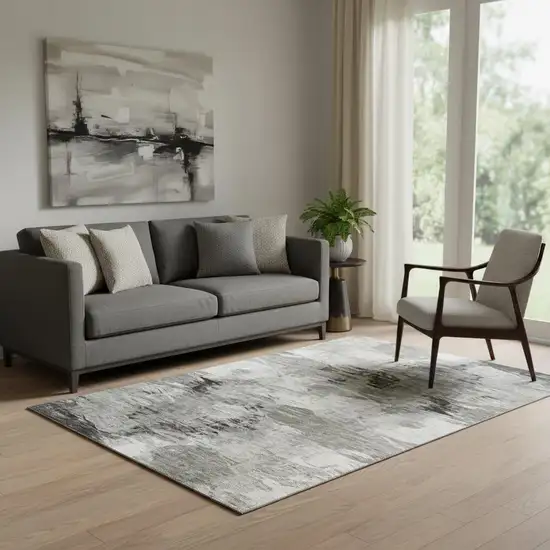 Taupe And Ivory Abstract Washable Area Rug With UV Protection Photo 1