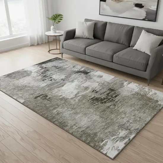 Taupe And Ivory Abstract Washable Area Rug With UV Protection Photo 2