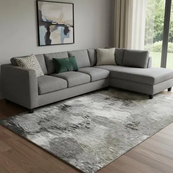 Taupe And Ivory Abstract Washable Area Rug With UV Protection Photo 1