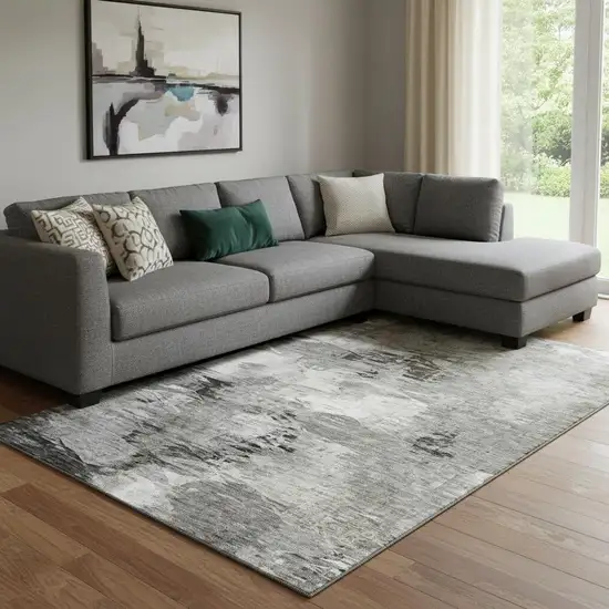 Taupe And Ivory Abstract Washable Area Rug With UV Protection Photo 1