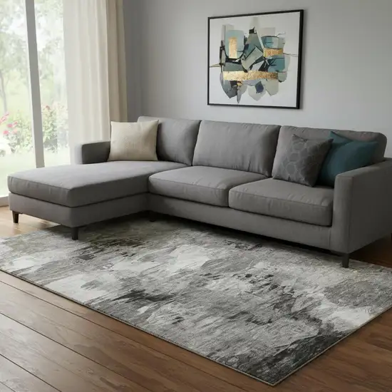 Taupe And Ivory Abstract Washable Area Rug With UV Protection Photo 1