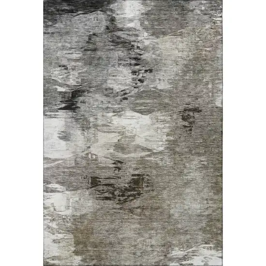 Taupe And Ivory Abstract Washable Area Rug With UV Protection Photo 3