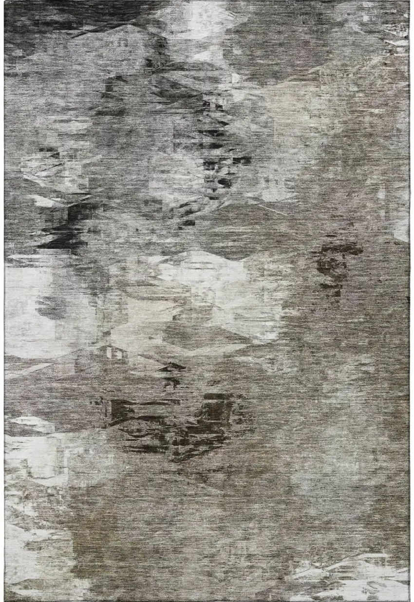 Taupe And Ivory Abstract Washable Area Rug With UV Protection Photo 3