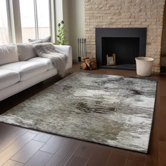 Taupe And Ivory Abstract Washable Area Rug With UV Protection Photo 5