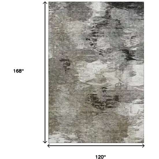 Taupe And Ivory Abstract Washable Area Rug With UV Protection Photo 6