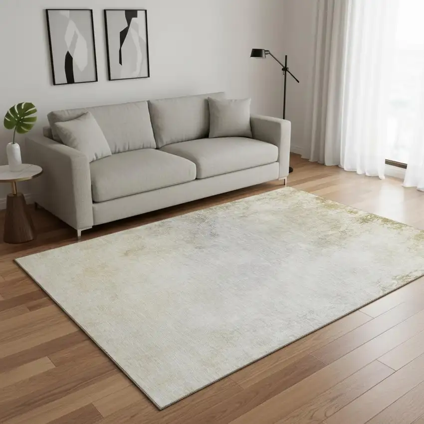 Taupe And Ivory Abstract Washable Area Rug With UV Protection Photo 2