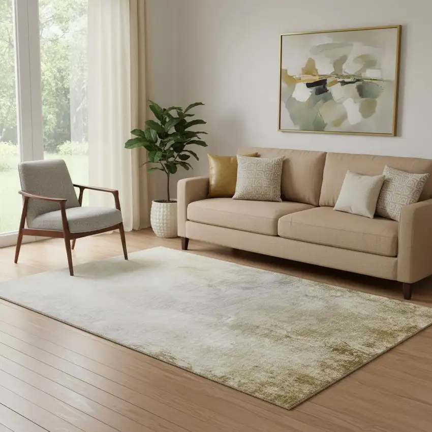 Taupe And Ivory Abstract Washable Area Rug With UV Protection Photo 1