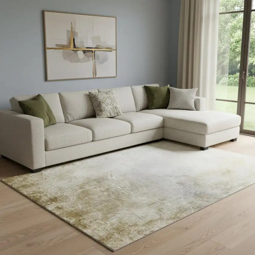 Taupe And Ivory Abstract Washable Area Rug With UV Protection Photo 1