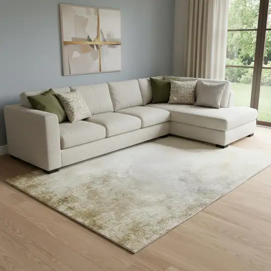 Taupe And Ivory Abstract Washable Area Rug With UV Protection Photo 1