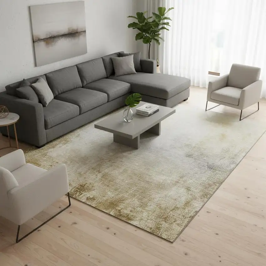 Taupe And Ivory Abstract Washable Area Rug With UV Protection Photo 2