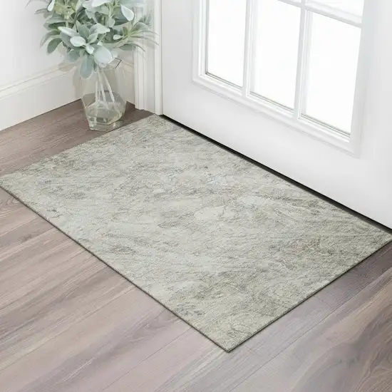 Taupe And Ivory Abstract Washable Area Rug With UV Protection Photo 1