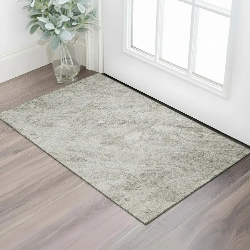 Taupe And Ivory Abstract Washable Area Rug With UV Protection Photo 1