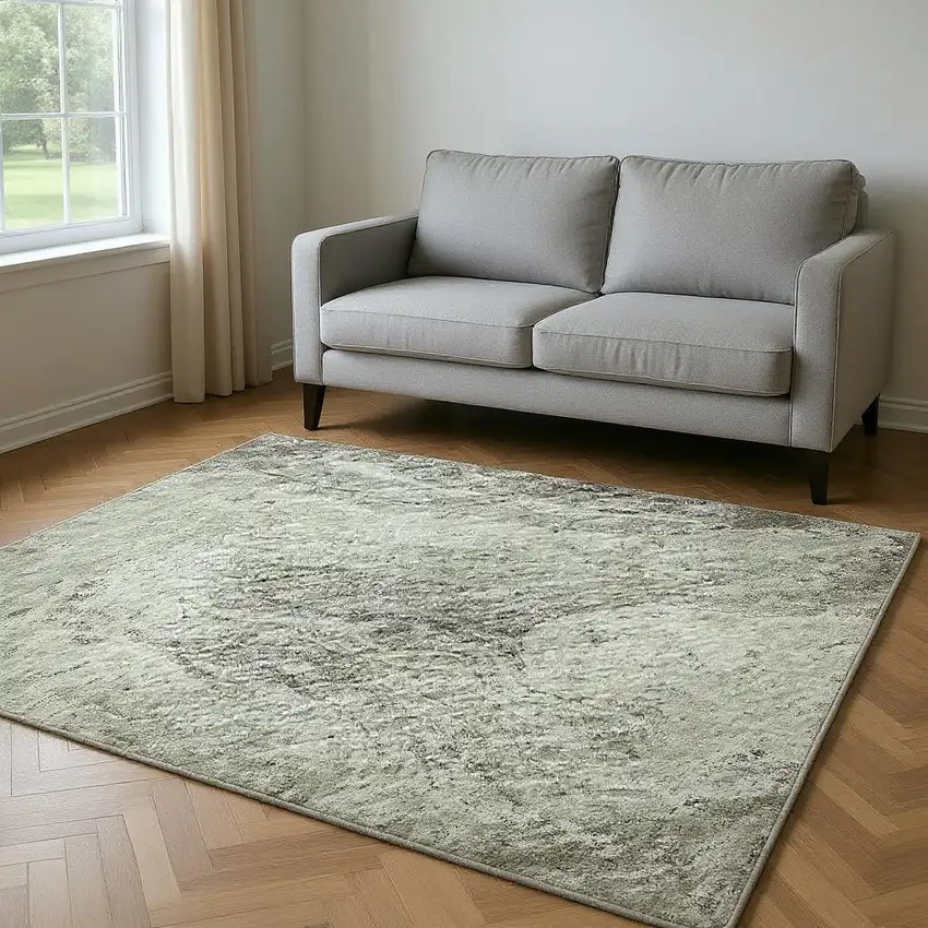 Taupe And Ivory Abstract Washable Area Rug With UV Protection Photo 2