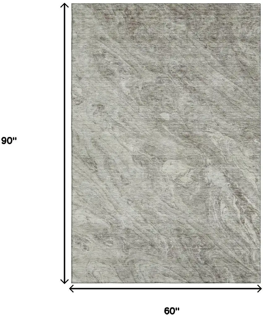 Taupe And Ivory Abstract Washable Area Rug With UV Protection Photo 3