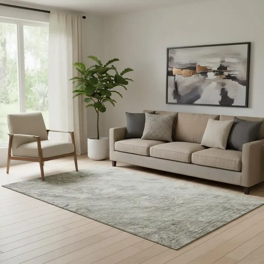 Taupe And Ivory Abstract Washable Area Rug With UV Protection Photo 1