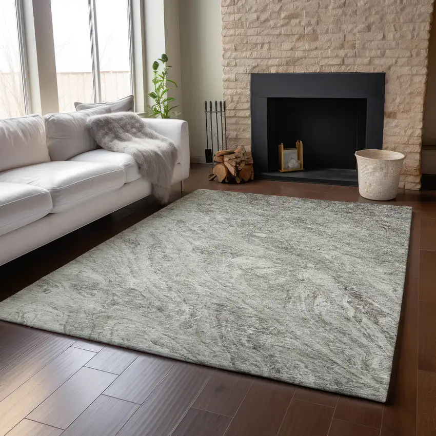 Taupe And Ivory Abstract Washable Area Rug With UV Protection Photo 6