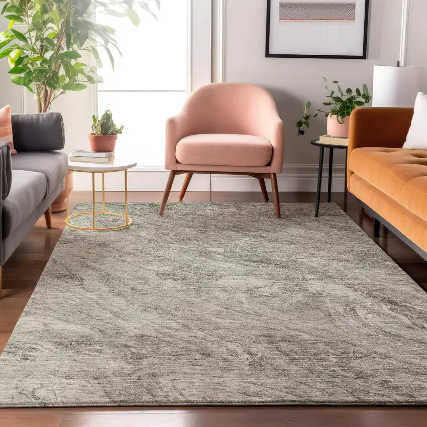 Taupe And Ivory Abstract Washable Area Rug With UV Protection Photo 4