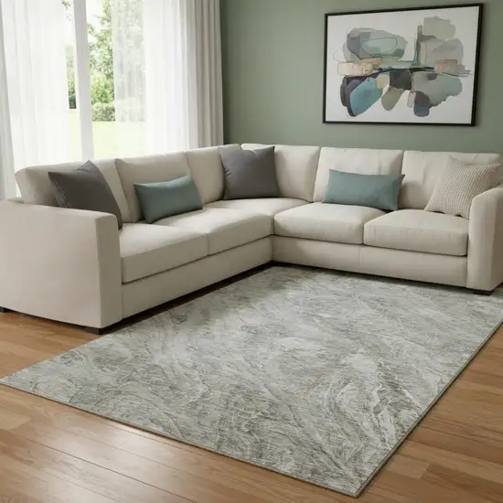 Taupe And Ivory Abstract Washable Area Rug With UV Protection Photo 1