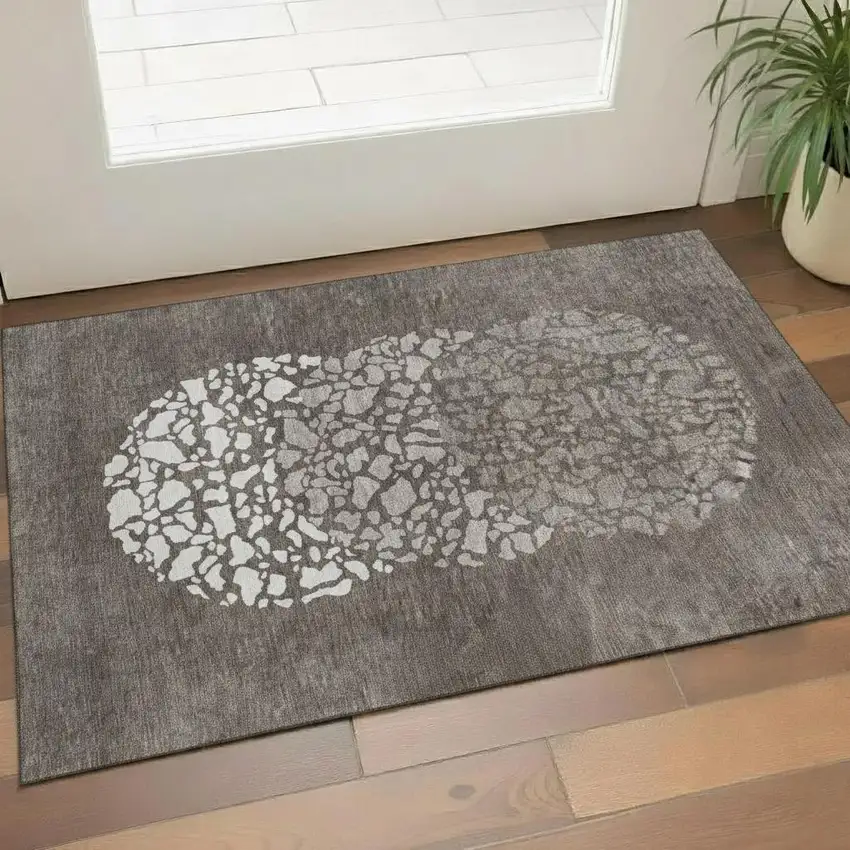 Taupe And Ivory Abstract Washable Area Rug With UV Protection Photo 1