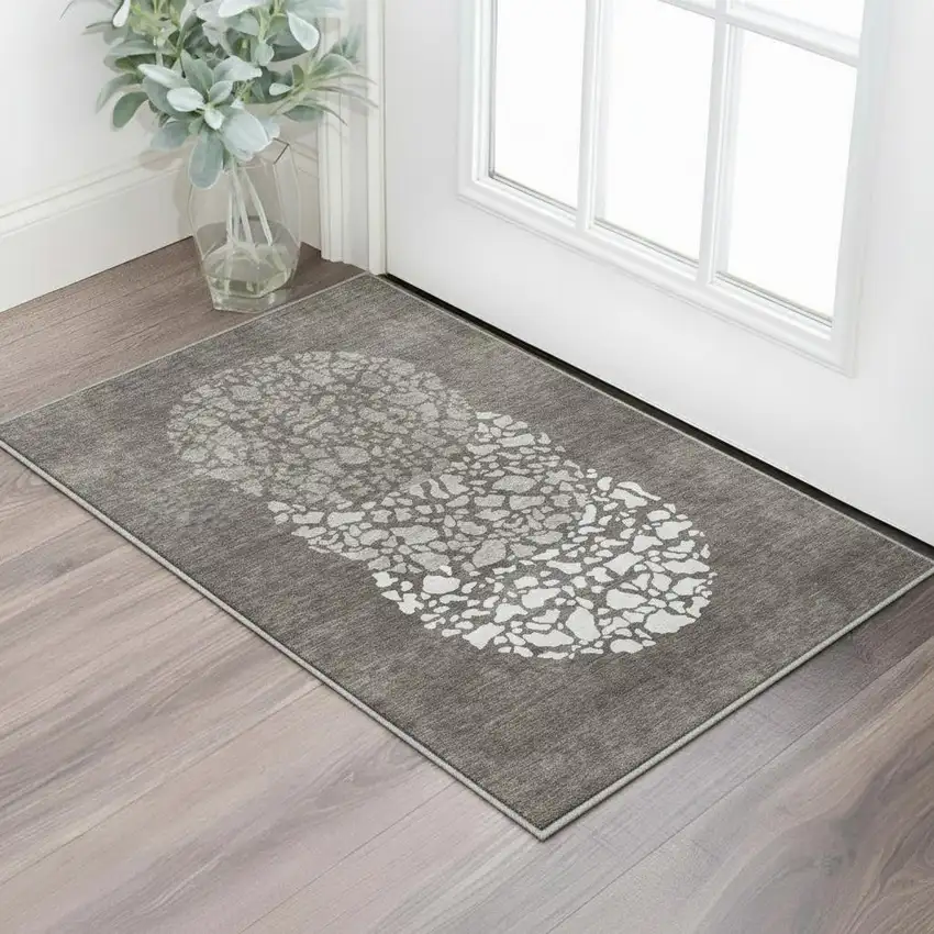 Taupe And Ivory Abstract Washable Area Rug With UV Protection Photo 2