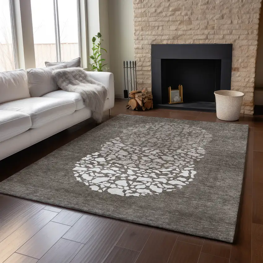 Taupe And Ivory Abstract Washable Area Rug With UV Protection Photo 4