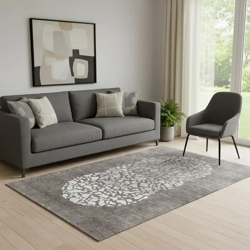 Taupe And Ivory Abstract Washable Area Rug With UV Protection Photo 1