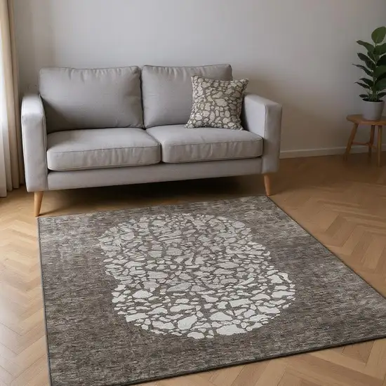 Taupe And Ivory Abstract Washable Area Rug With UV Protection Photo 2