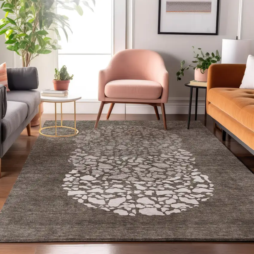 Taupe And Ivory Abstract Washable Area Rug With UV Protection Photo 3