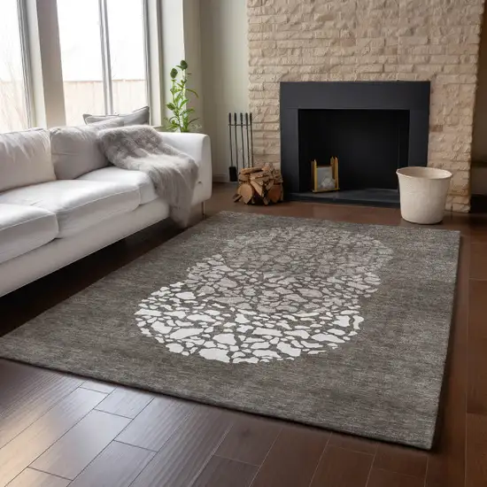 Taupe And Ivory Abstract Washable Area Rug With UV Protection Photo 4