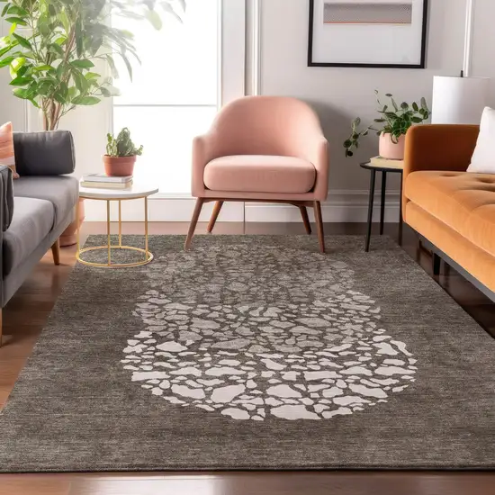 Taupe And Ivory Abstract Washable Area Rug With UV Protection Photo 3