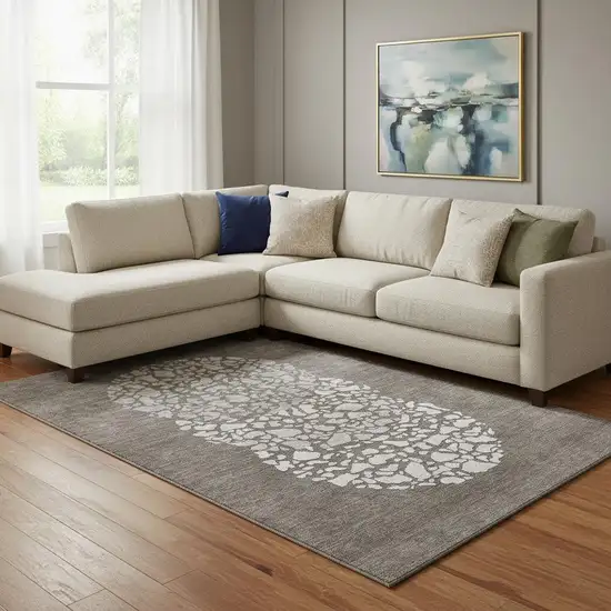 Taupe And Ivory Abstract Washable Area Rug With UV Protection Photo 1