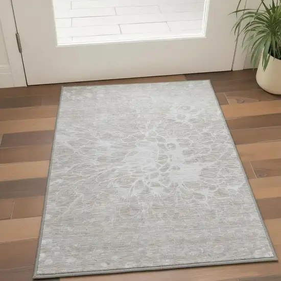 Taupe And Ivory Abstract Washable Area Rug With UV Protection Photo 3