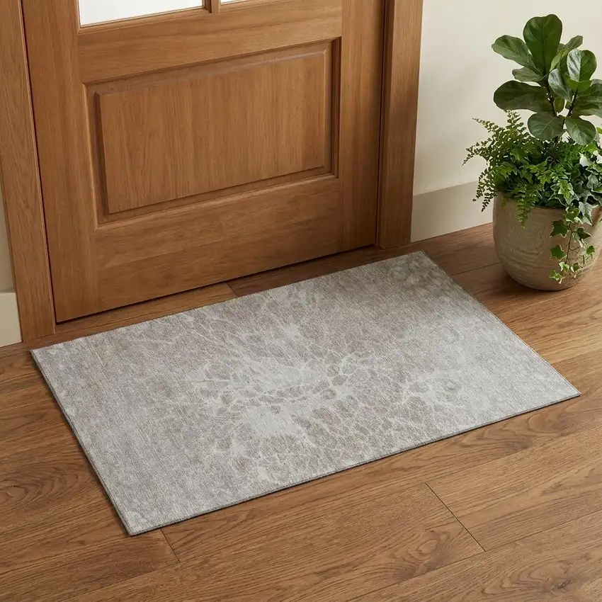 Taupe And Ivory Abstract Washable Area Rug With UV Protection Photo 1