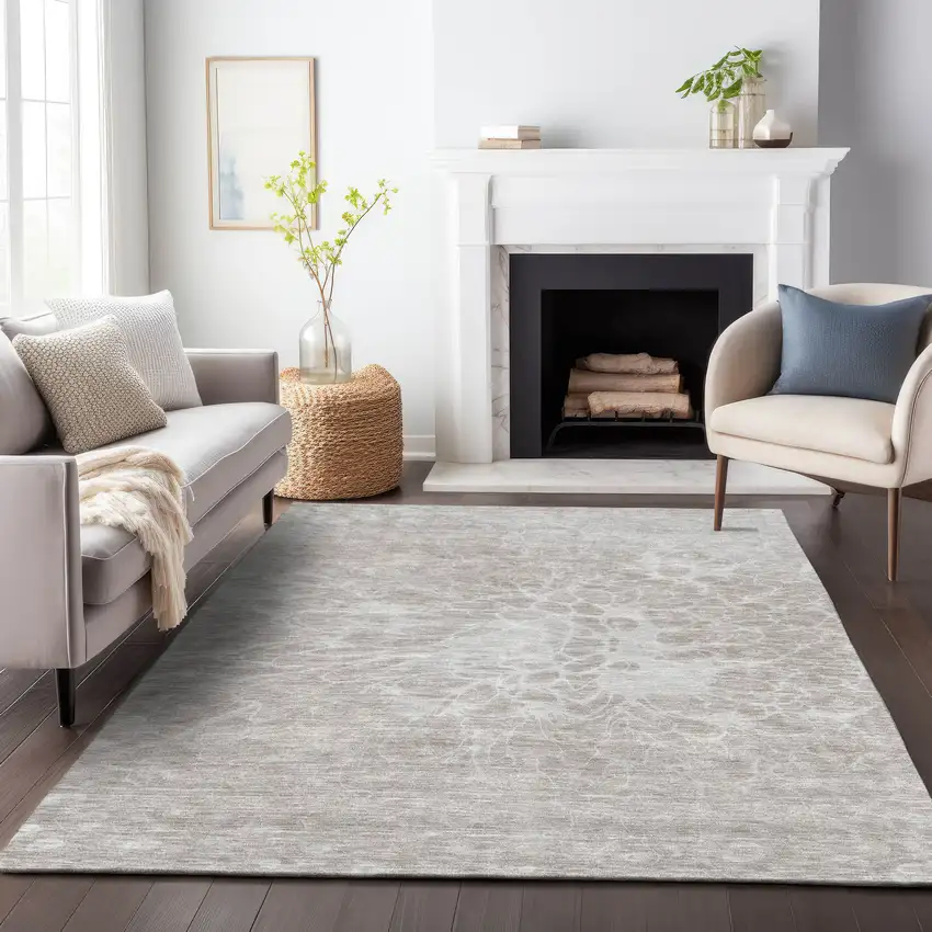 Taupe And Ivory Abstract Washable Area Rug With UV Protection Photo 6