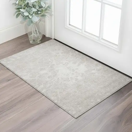 Taupe And Ivory Abstract Washable Area Rug With UV Protection Photo 2
