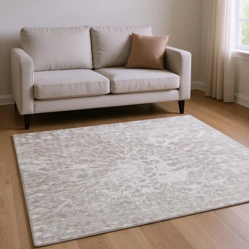 Taupe And Ivory Abstract Washable Area Rug With UV Protection Photo 2