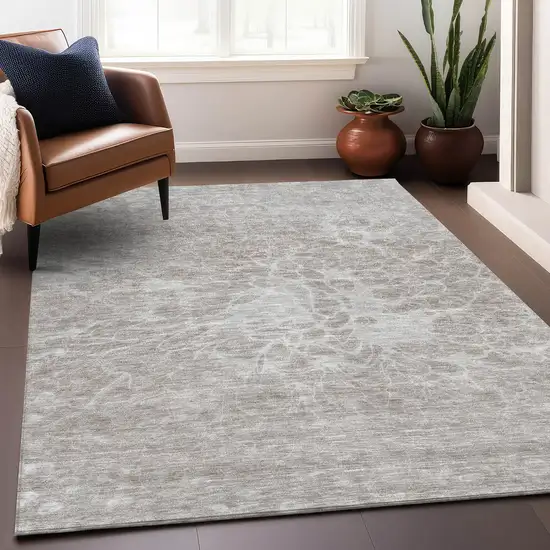 Taupe And Ivory Abstract Washable Area Rug With UV Protection Photo 6