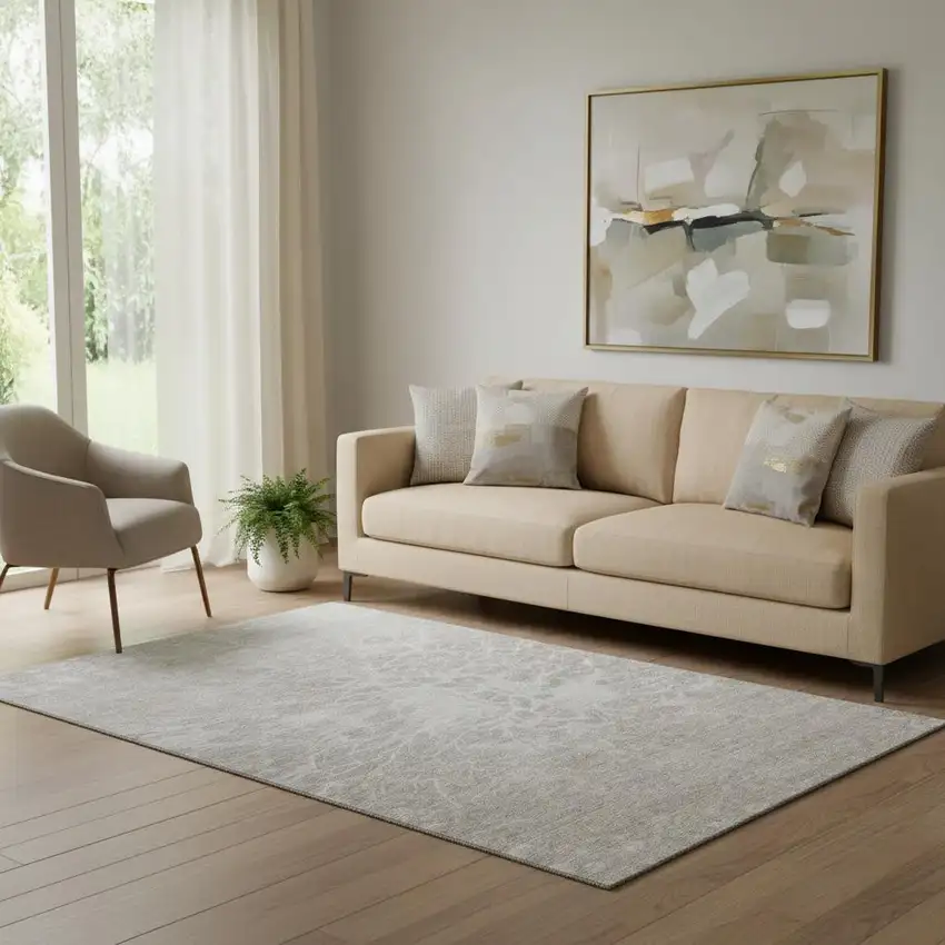 Taupe And Ivory Abstract Washable Area Rug With UV Protection Photo 1