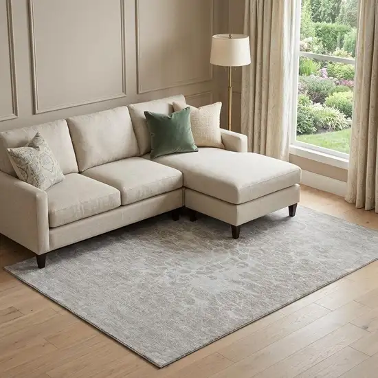 Taupe And Ivory Abstract Washable Area Rug With UV Protection Photo 1